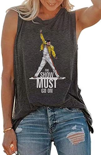 Freddie Mercury Queen Tank Tops The Show Must Go On Funny Women's Vintage Vest Shirt Cute Letter Graphic Sleeveless Cami Tee