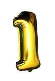 Large Gold Mylar Foil 40 Inch Number 1 Balloon, Shiny Gold