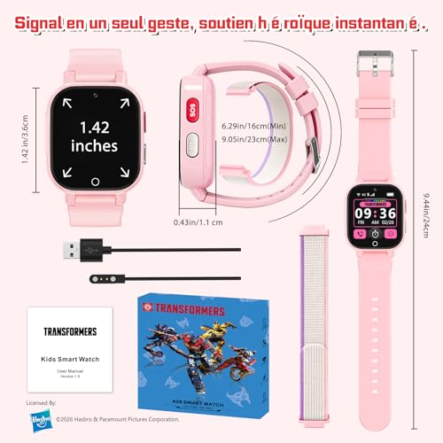 Transformers 4G Children's Smart Watch, Children's Phone Watch with GPS, Video Call/Voice Chat Fashion School Pedometer IP68 Waterproof Smartwatch for Boys Girls