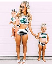 Yaffi Mamá y yo traje de baño familiar, dos piezas, con estampado de palma, con encaje en la espalda, bikini