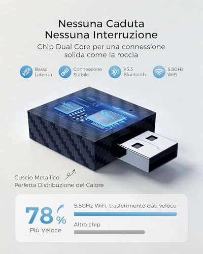 WityEye Adattatore Android Auto Wireless, Dual Core Wi-Fi a 5.8 GHz, Bluetooth V5.3, Rapida & Stabile, Plug & Play, per Smartphone con Android 11+ & Veicoli con Funzione AA Cablata (dal 2016)