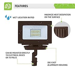 ASD 20W LED Flood Light Outdoor, 120V 2040 Lm 5000K