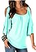 Merryfun Women's Summer Cold Shoulder Ruffle Sleeve Loose Stretch Tops Tunic Blouse Shirt,Lake Blue 2XL