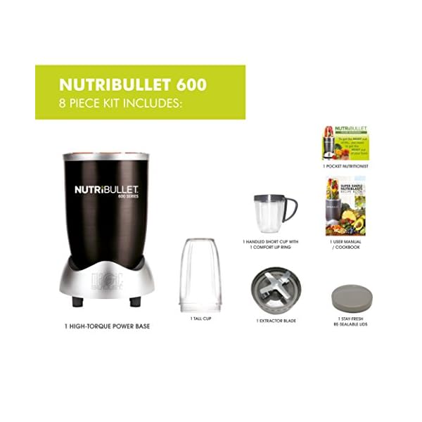 NUTRiBULLET NB-101B 600 Series - Nutrient Extractor High Speed Blender - 600W 8 Piece Set - Black