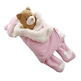 Baby Swaddle Blanket Sleep Sack - GreForest Thick Fleece Swaddling Blankets Seperated Legs Soft Warm For Bath, Air-conditioned, Autumn, Winter with Velcro, Cute Bear Ear Hood (Pink Heart, 0-3 Months)