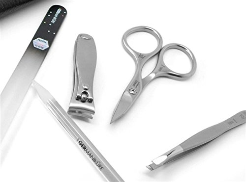GERManikure 5pc matte stainless steel manicure set in black leather case with magnetic closure