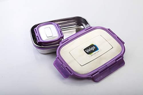 Veigo Lock N Steel 100% Air Tight 2 Pcs Jumbo and Small Containers (Pearl Purple)