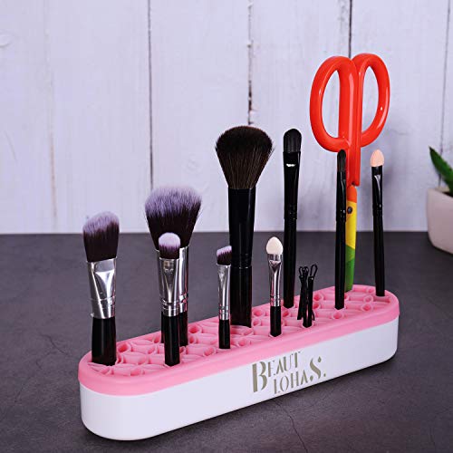 BEAUTLOHAS. Silicone Makeup Brush Holder, Multifunctional Portable Cosmetic Display Organizer, Silicone Brushes Tools Storage for Different Size Brush, Sew Organizer for Women & Housewife (Pink)