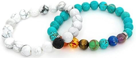Set of 2 Chakra Lava rock bracelets- 2 for the price of 1 (Turquoise/White)