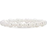 Traditional Classic Simple Bridal Genuine 7.5-8 MM White Pink Infinity Baroque Freshwater Cultured Pearl Hand Knotted Stretch Strand Bracelet For Women Teen .925 Sterling Silver 6, 7, 7.5 Inch