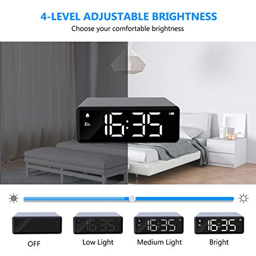 NOKLEAD Digital Alarm Clock 4 Brightness LED Display,Snooze 12/24H, Adapter Power with Backup
