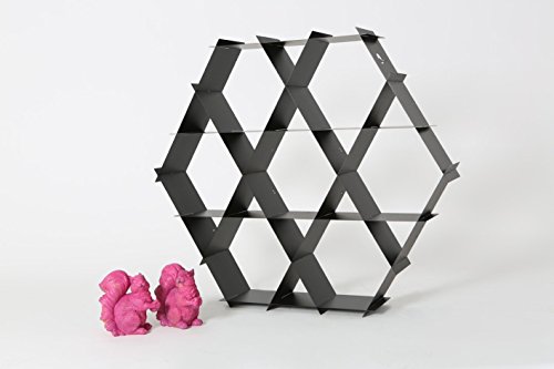 Geometric shelving unit, bookcase, honeycomb shelves, book shelf, shoe rack, hexagon shelf, Ruche shelving unit - size Medium - Satin black - Thumbnail 5