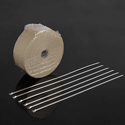 5m Exhaust Heat Wrap Roll Fiberglass Heat Insulated Wrap Durable Heat Shield Tape for Motorcycle Car with 6 Ties - Quarkscm