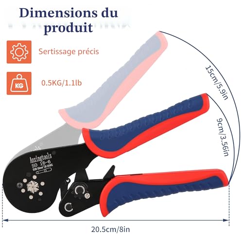 Ferrule Crimping Tool Kit, Hexagonal Wire Crimping Pliers for 0.08-16mm² with 1200pcs Red Copper Wire End Terminals, Ratcheting Wire Crimping Tool Kit