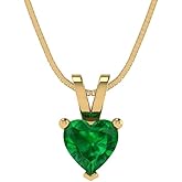 Clara Pucci 14K Yellow Gold Plated Solitaire 16" Box-Chain Necklace - Sterling Silver 0.5ct Heart Cut Emerald Pendant