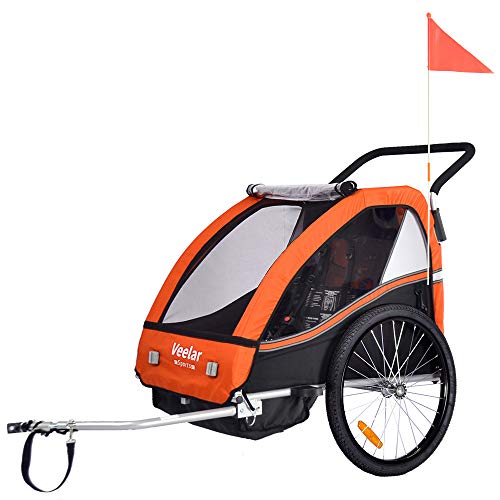 Veelar Bike Trailer & Stroller 2 in 1 Double Seat for Toddlers, Kids