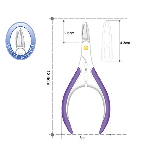 Stainless Steel Professional Curved Cuticle Scissor Cuticle Nipper Cuticle Cutter Cuticle Trimmer Cuticle Remover with Safety Cover for Dead Skin Removal (Violet)