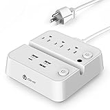 [Type C Charger] iClever BoostStrip Power Strip | USB Charger with 4 USB + 3 AC Outlets, Dual Switch Control Charging Station and Phone/Tablet Stand - White