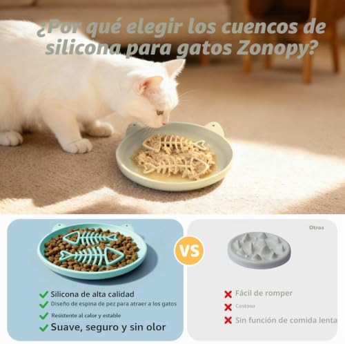 Taça de alimentação lenta para gatos, 2 taças de silicone para gatos, comedouro lento ideal para comida seca e húmida, fácil de limpar, brinquedo interativo para treino