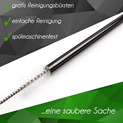 PURITY Edelstahl Strohhalme Schwarz - 15 cm kurze, extra breite Metall Trinkhalme - 8er Set + 2 Reinigungsbürsten… – Bild 4