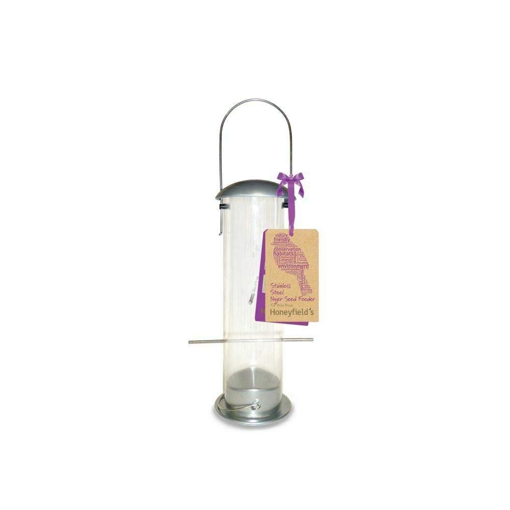 Honeyfields 71486797 Hanging Wild Bird Nyjer Seed Feeder made of Brushed Stainless Steel & Heavy Duty for use in Garden & Outdoors, 32.5 cm*15.5 cm*15.5 cm