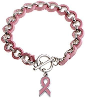 New Pink Ribbon Breast Cancer Awareness Wake Visor Charm Bracelets & Bangles Pink Alloy Love Ribbon Chenille Woven Bracelet