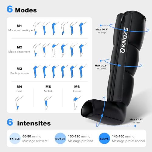 KNQZE Air Compression Leg Massager with 6 Modes and 6 Levels of Intensity to Improve Blood Circulation and Pain Relief, Full Leg Compression