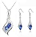 CrazyPiercing Long Teardrop False Element Set Austria Crystal Fashion Earrings Pendant Necklace (Blue)