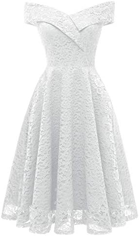 Women Bardot Lace Vintage Midi Skater Dress Party Cocktail Special Occasion