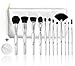 Qivange Makeup Brushes, Synthetic Foundation Eyeshadow Fan Brushes Set with Cosmetic Bag(12pcs,Silver)