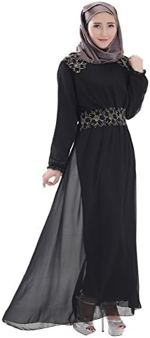 Hengzhi Muslim Women's Long Sleeve Abaya Dresses Lace Soft Cool Light Cute Gown