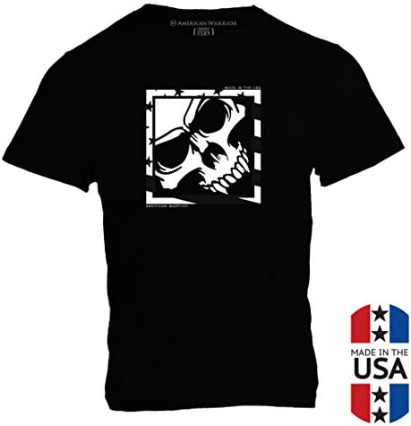 American Warrior Mens Skull in a Box w US Flag Frame - Made in the USA T-Shirt XXX-Large Black