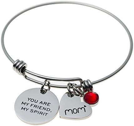 Jewelady Mothers Gift Message Charm Bracelet Stainless Steel Expandable Wire Bangle for Mom (You are my friend, my spirit)