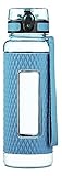 Swig Savvy Sports Water Bottle - with Silicone Sleeve. Fruit Infuser Water Bottle Filter and Leak Free Flip Top, EZ Open with One Click,Tritan Co-Polyester Plastic, 32oz - 25oz - 16oz