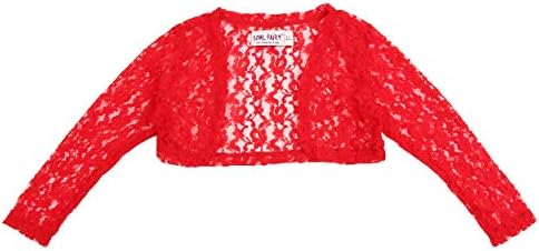 Polyester Solid Girls Fashion Lace Shrug (Red)