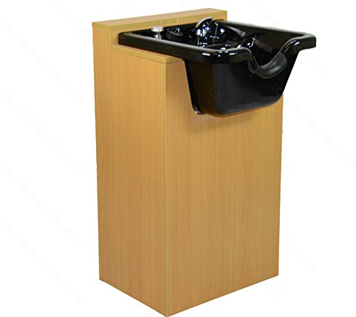 LCL Beauty Natural Oak Deluxe Shampoo Cabinet with Heavy Duty Acrylic Fiber Shampoo Bowl & Vacuum Breaker w/ 6 Black Towels - Thumbnail 2