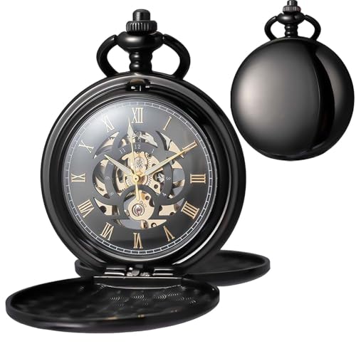 DerMacht Mechanical Pocket Watch with Chain Retro Smooth Classic Handwind Roman Numerals for Men & Women