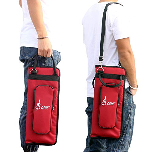 Vaorwne Drumstick Bag Case Drum Stick Holder Percussion Drum Mallet Bag with External Pocket and Floor Tom Hooks, Red