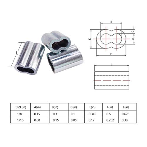 Aluminum Crimping Loop Sleeve for 1/16" Diameter Wire Rope and Cable (1/16" 200PCS)