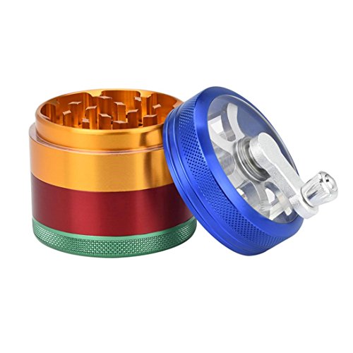 Snowfoller Multicolor Grinder - Tobacco Herb Weed Grinder with Pollen Catcher - 4-layer 54mm Metal Herb & Spice Mills with Mill Handle