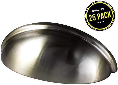 Cabinet Hardware Bin Cup Drawer Handle Pull - 3" Inch (76mm) Hole Centers (25pk Satin Nickel)