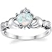 Metal Masters Sterling Silver 925 Irish Claddagh Friendship & Love Ring with Simulated Opal Heart 8