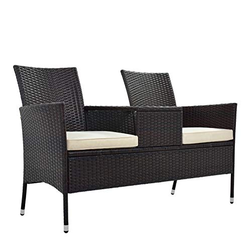 无 Mit Tisch 2 Sitzer Loveseat inkl. 5cm Auflagen, 3 mm mattschwarze elektrophoretische Sprühfarbe, Leichter Stahl… – Bild 5