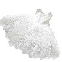 NNJXD Little Girl Tutu Dress Tulle Ruffles Flower Girls Wedding Party Dresses Size (100) 3-4 Years Button-White