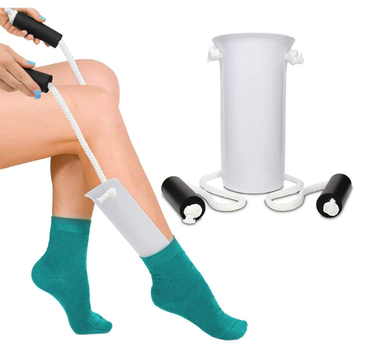 Sock Aid Tool Sock Helper Slider Sock Puller Upper Easy On and Off Stocking Slider Sock Assistant Aid Socks Dressing Aids with Long Handle Adjustable Sock Put On Helper for Elderly Pregnant Disabled