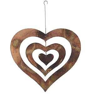 Natures Yard Flamed Copper Finish Triple Spinning Heart Metal Garden Art Hanging Spinner