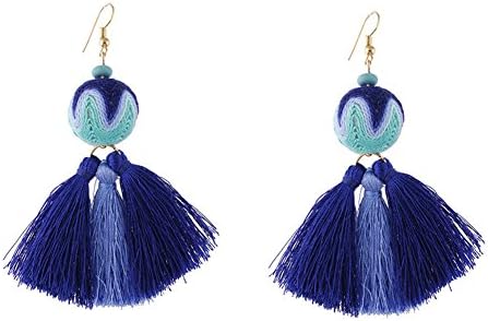 ALNDA Accessories Ball Bead Fringe Boho Dangle Earrings Soriee Drop Earrings Beaded Tassel Ear Drop Stud Ethnic Earrings Eardrop (11#)