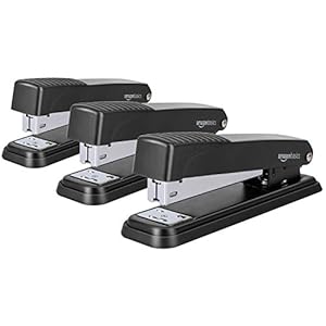 AmazonBasics Desktop Stapler, Full-Strip, 20 Sheet Capacity, Black (Pack of 3)