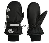 N'Ice Caps Kids Thinsulate Waterproof Reflector Winter Snow Ski Mittens (5-7 Years, Black/Reflector Hearts)