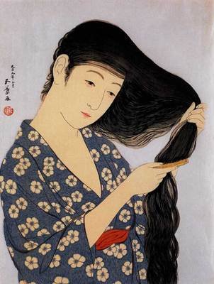 "Long Black Hair" Art Japanese Print Art Japan by Goyo Asian Art Japan